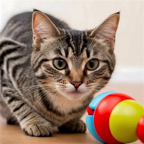 A tabby cat ready to play