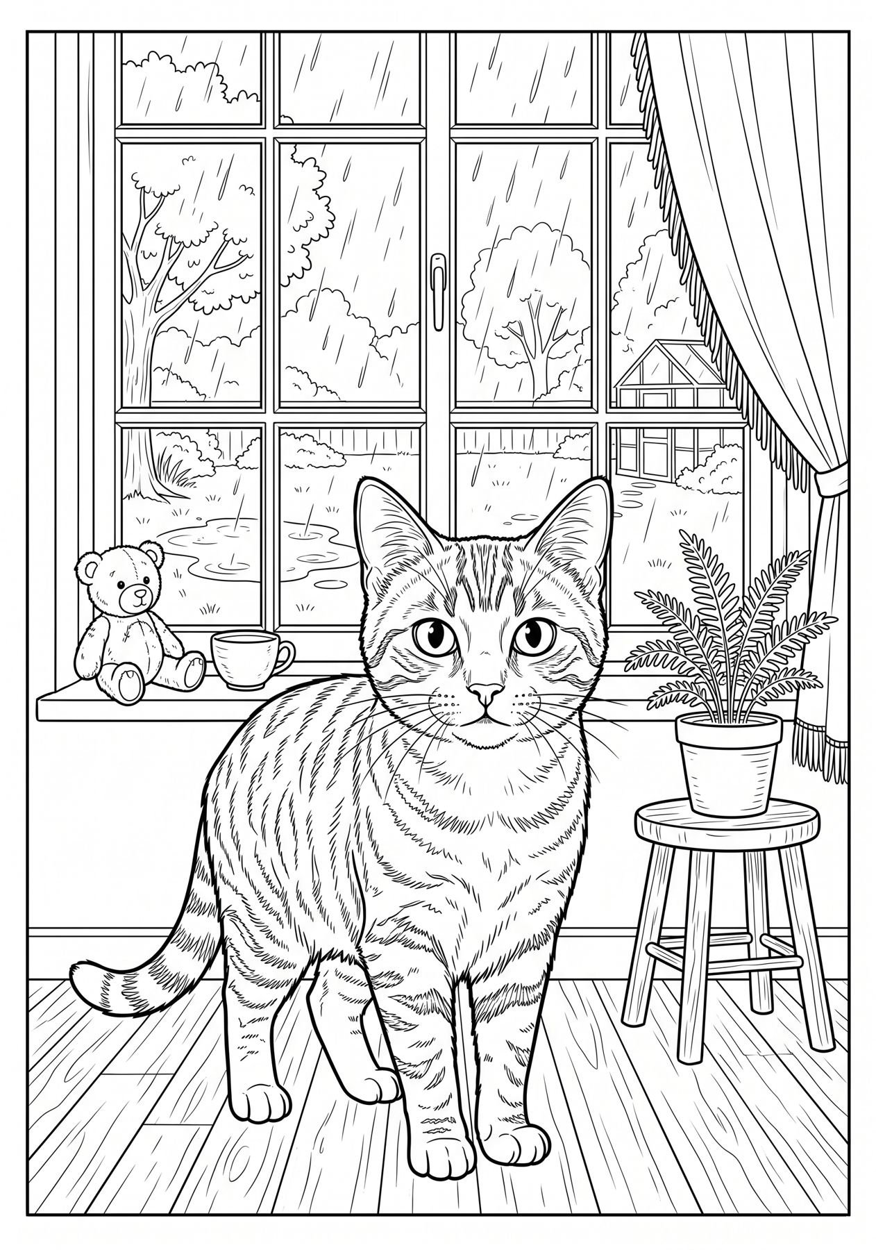 Sample coloring page: rainy window