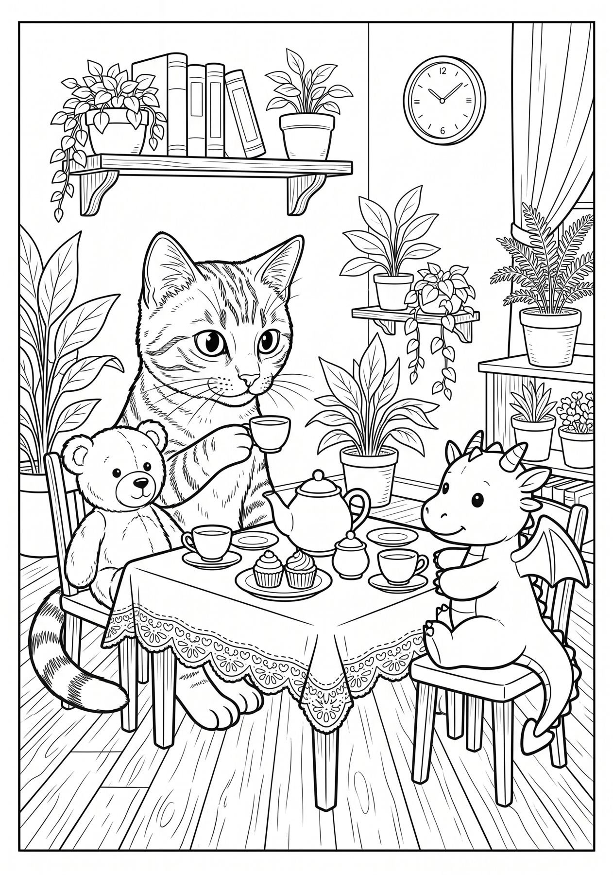 Sample coloring page: tea table